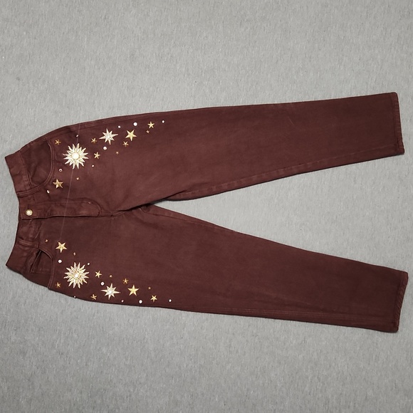 Vintage Denim - Vintage "Monique Jeans" Embroidered Brown Denim High Rise Tapered Leg Mom Jeans